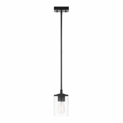 1-light Pendant Lighting, Glass Shade, Matte Black