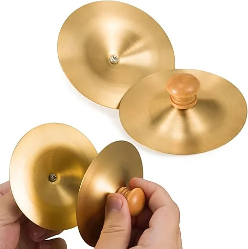 1 Pair 3.5 Inch Hand Cymbals, Small Copper Finger Cymbals for Percussion, Gold Metal Zills for Band Performance and Rhythm Exercises