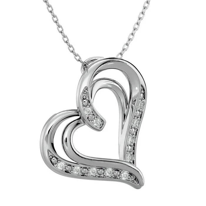 10-Diamond Natural Rose-Cut Heart Necklace with 18-Inch Chain