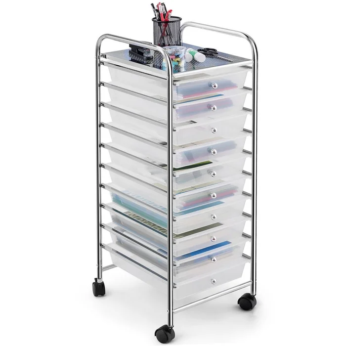 10-Drawer Clear Rolling Storage Cart