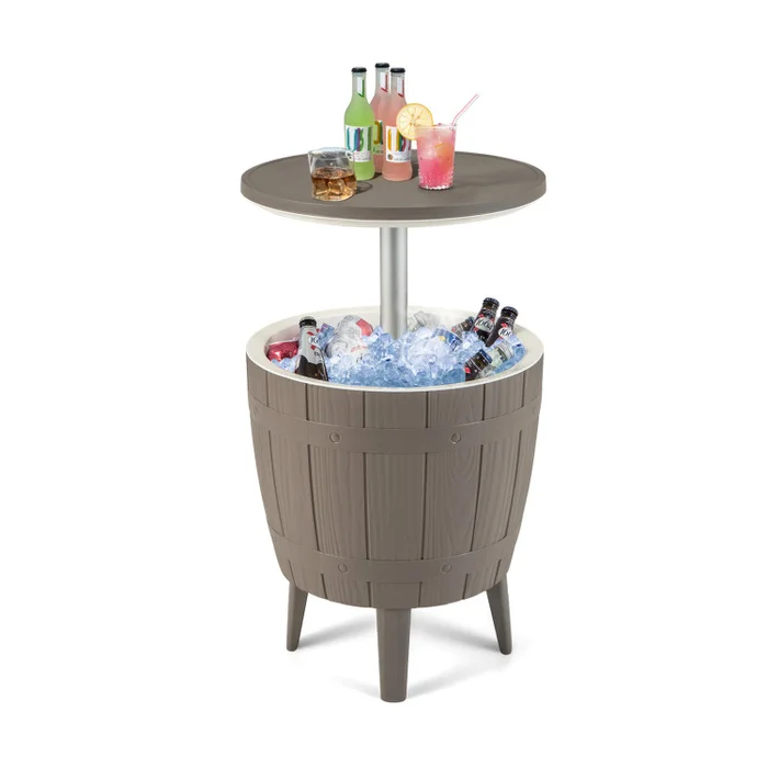 10 Gallon Cooler Bar Table Outdoor Coffee Table Ice Bucket with Telescopic Tabletop for Beer and Wine