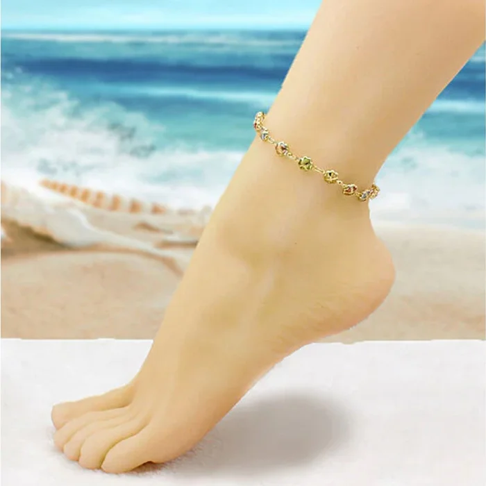 10-Inch 18K Gold Filled Multi-Color Crystal Anklet