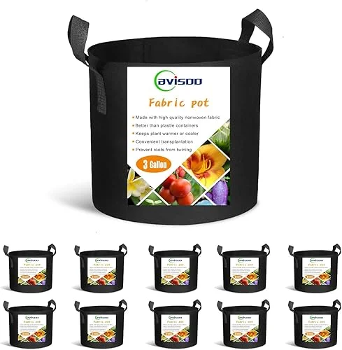 10-Pack 3 Gallon Plant Grow Bags, Heavy Duty 300G Thickened Non-Woven Aeration Fabric Pots with Reinforced Handles