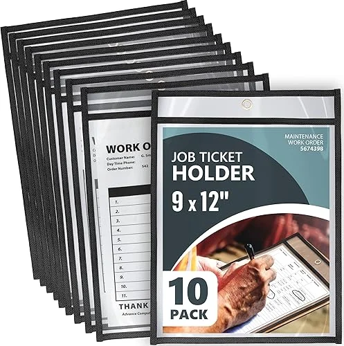 10 Pack Job Ticket Holders 9×12 – Work Order Plastic Sleeves for Documents – Shop Ticket Holders – Dry Erase Pocket Sleeves – Dry Erase Pockets – Dry Erase Sleeves – Clear Pocket Sleeves Ticket Holder