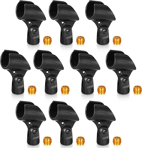 10 Pcs Microphone Clip Holder with 10 Pcs Nut Adapter, Adapter Fits 5/8 to 3/8 Suitable for Performance, Demonstration, Podcasting, Recording