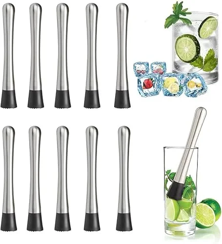 10 PCS Muddler for Cocktails Stainless Steel Drink Muddler 8 Inch Long Mojito Muddler Bar Muddler Tool Muller for Drinks Ice Crusher Bartender Tools Set Home Bartender Bars Accessories