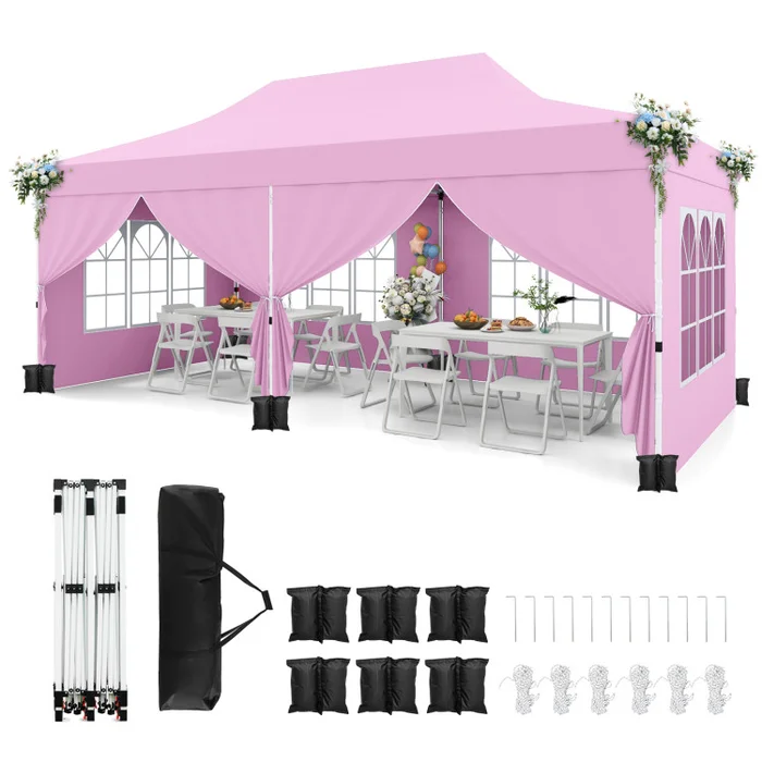 10 x 20 Feet Pop up Canopy with 6 Sidewalls Windows and Carrying Bag