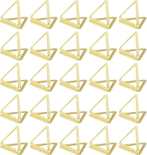 100 Pack Gold Place Card Holder – Triangle Shape Table Place Cards Holder – Mini Table Card Photo Picture Holders for Wedding Party Birthday Office