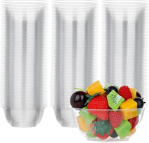 100 Pack Hard Plastic Bowls, 8oz Ice Cream Bowls, Plastic Dessert Bowls Disposable Clear Bowl Bulk for Parties Serving, Catering, Special Events, Party Supplies, BW-8OZ-100NW
