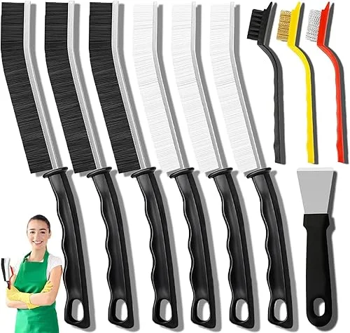 10Pcs Crevice Cleaning Brush Set with Scraper, Hard Bristle Cleaning Supplies for Kitchen, Bathroom, Corner, Sink, Cup, Teapot, Bottle
