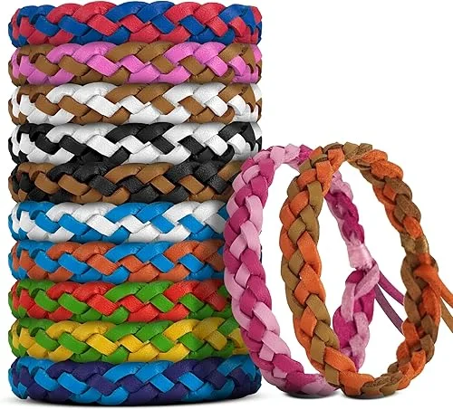 12 Pack Mosquito Repellent Bracelets, DEET-Free Natural Bands, PU Leather Insect & Bug Repellent Wrist Bands for Kids & Adults, Individually Wrapped