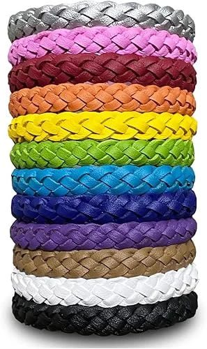 12 Pack Mosquito Repellent Bracelets, Solid Color Individually Wrapped Leather Insect & Bug Repellent Wrist Bands for Kids & Adults Outdoor Camping Fishing Traveling