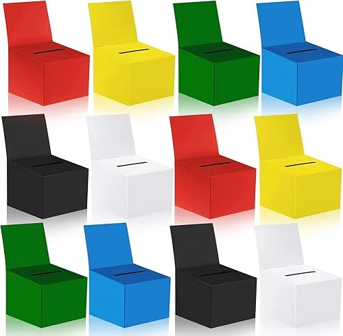 12 Pack Raffle Boxes Ballot Box Suggestion Box with Slot, 6.5 x 4.5 x 4.5 Inch Cardboard Raffle Boxes with Slot for Ticket and Removable Header for Collecting Business Card Voting Contest (6, Color)