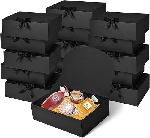 12Pack Black Gift Boxes with Lids, 12×9.8×3.1 Inch Groomsmen Proposal Box, Luxury Black Gift Box with Ribbon for Wedding Box, Birthday Box, Party Box, Christmas Boxes,Bridesmaid Box,Graduation Gift
