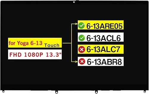 13.3′ Digitizer Assembly for Lenovo Ideapad Yoga 6-13 6-13ARE05 6-13ACL6 82FN 82ND 82ND006PUS 5D11B22390 5D11B22395 5D11C99346 5D10S39710 5D10S39754 FHD 1080P LCD Touch Screen Replacement