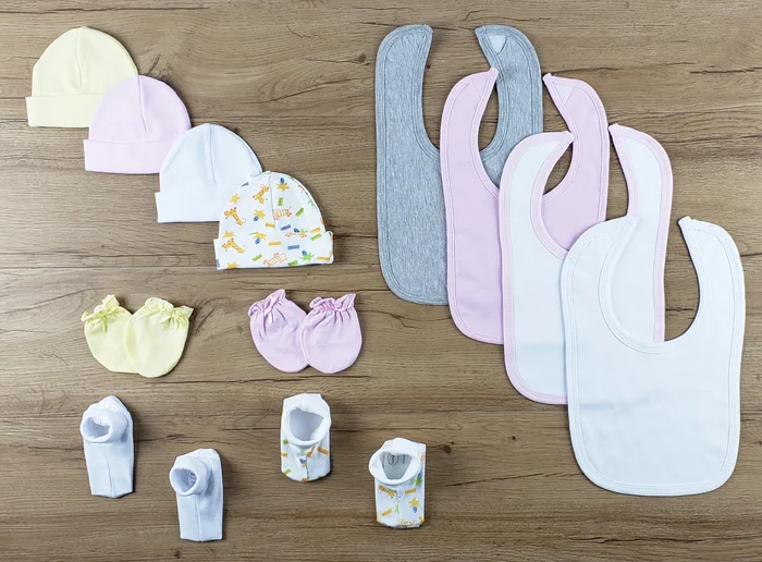 13 pc Set of Bibs, Caps, Booties