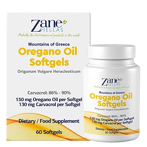 130 mg Carvacrol – 150 mg Oregano Oil per Softgel. World Highest Concentration Oregano Oil Capsule. Zane Hellas Oregano Oil. Softgel Contains 30% Greek Essential Oil of Oregano. 120 Softgels.