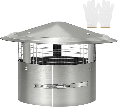 14 Inch Round Chimney Cap, 14 Inch Tapered Top Chimney Cap with Screen, 14 Inch Chimney Cap with Fastening Device with Screen, Stovepipe Finial, Stainless Steel