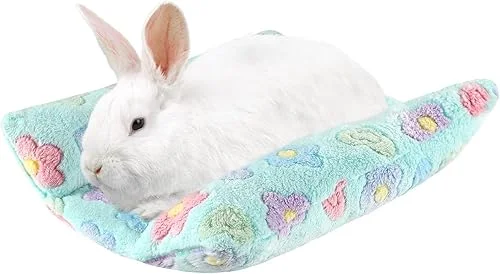 15.7X14 Inch Rabbit Bed, Padded Concave Bed for Small Animals, Cuddle Cushion Plush Mat with Cotton Lounger Pillows for Guinea Pigs, Hamsters, Rabbits, Rats and Bearded Dragons (Blue)