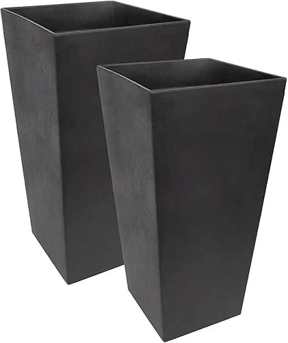 15in W x 28in H Sonata Tall Square Tapered Recycled Self-Watering Indoor/Outdoor Large Planter in Slate Black