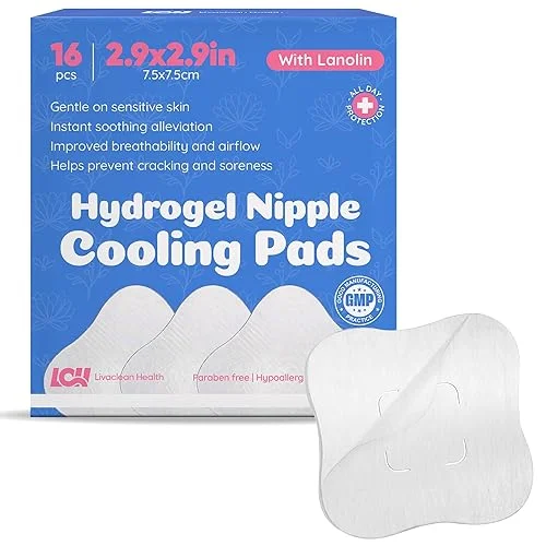 16CT Hydrogel Nipple Pads for Breastfeeding with Lanolin – Cooling Sore Nipple Gel Soothing Pads – Breast Feeding Essentials for Moms by Livaclean Health