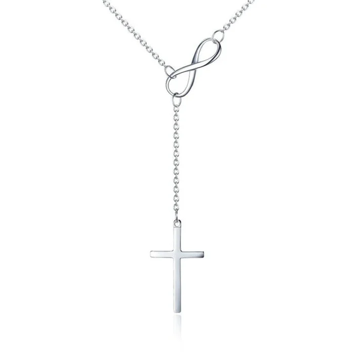 18-Inch Italian Silver Infinity Cross Lariat Necklace