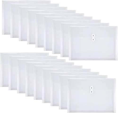 18 Packs Legal Size Plastic Filing Envelopes Clear File Folders with String Closure for Office School or Home
