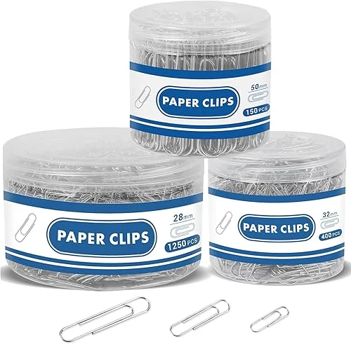 1800 Paper Clips Assorted Sizes Large, Medium and Small, Durable and Rustproof, Paperclips for Office School and Personal Use, Office Supplies Document Organizing (50mm, 33mm, 28mm) (Silver)