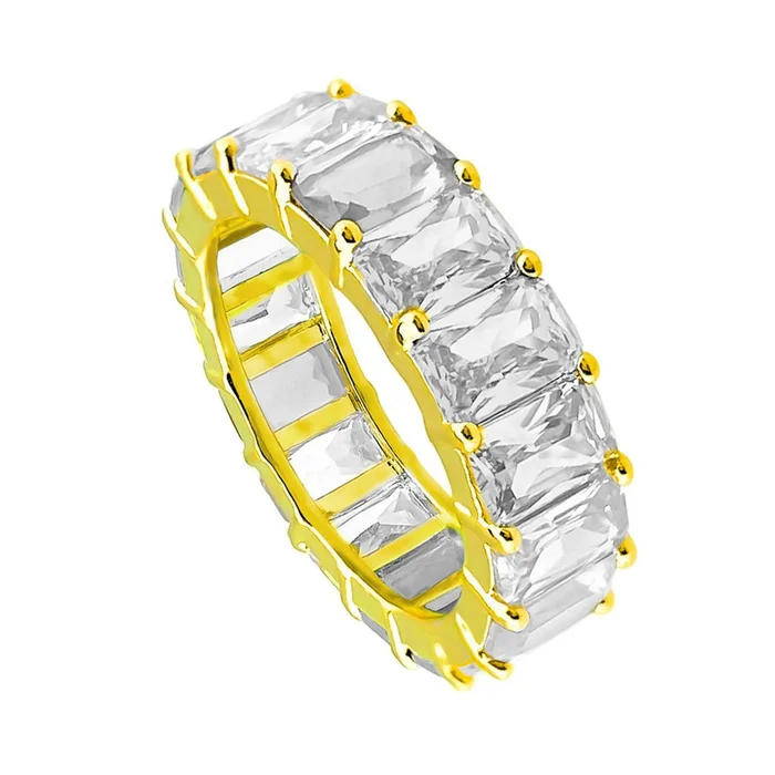 18K Gold Plated 6mm Emerald Cut CZ Ring Band