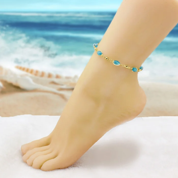 18K Gold-Plated Faux Jewel Ankle Bracelet