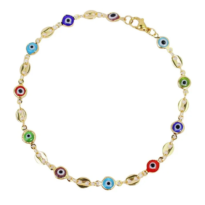 18K-Gold-Plated Mariner Multicolor Evil Eye Crystal Anklet