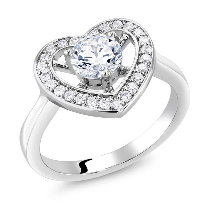 18K-White-Gold-Plated Cubic Zirconia Heart-Shaped Ring