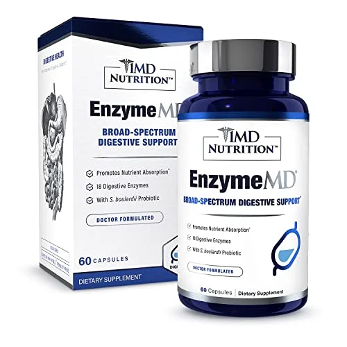 1MD Nutrition EnzymeMD – Digestive Enzymes Supplement – Doctor Formulated | 18 Plant-Based Enzymes – Gas & Bloating Support | 60 Capsules