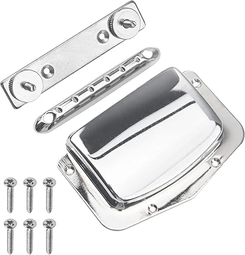 1Set Yootones Guitar Adjustable Bridge Tailpiece with Bridge Cover Set include Mounting Screws Replacement Part Fixed Compatible with Vintage Teisco Electric Guitar Parts (Silver)