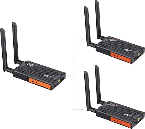 (1TX+2RX) Wireless HDMI Transmitter and Receiver, Wireless HDMI Extender Kit with Loop-Out, IR Support, 2.4/5.8GHz 1080P Full HD 820ft/250M, for DSLR Camera Projector Laptop Church Home Office