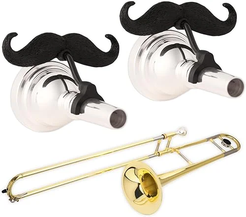 2.0 for Kids – (2-pack) Clip-on Mustache for Brass Players, Original Mustache Size (Trombone (Small Shank))