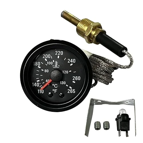 2′ 52mm Mechanical Water Temperature Temp Gauge 110-265℉, with Sensor NPT 1/2, 1.8m Wire Length 12V