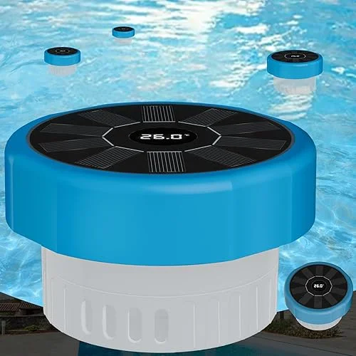 2-in-1 Solar Pool Thermometer Floating & Chlorine Floater with LED Display, 600mAh Battery Lasts 72 Hours, IP68 Waterproof, Solar Powered, Includes Hanging Rope for Pool/Spa/Hot Tub/Aquarium