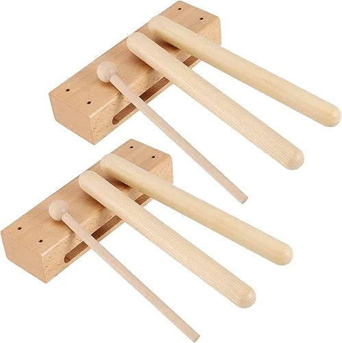 2 Pack 7 Inches Wood Rhythm Block, Musical Wood Block Percussion Instrument with Mallet, Solid Hardwood Percussion Rhythm Blocks for Creating Loud and Resonant Tone