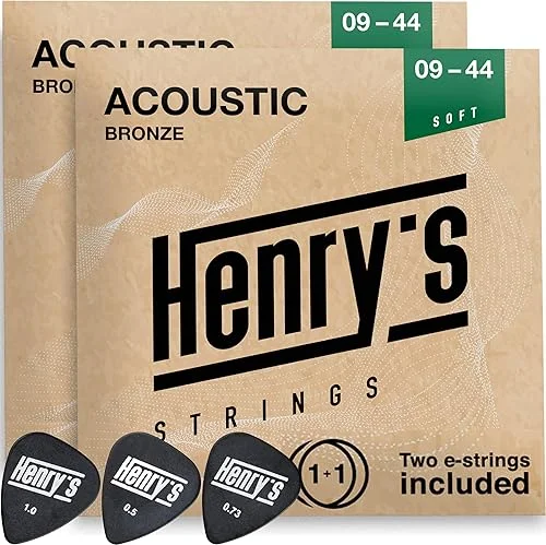 2-Pack Extra Light Acoustic Guitar Strings 09-44 – Easy On Fingers & Excellent Sound – Extra 2xE-1 String & 3xPick Holder – Super Light Acoustic Guitar Strings – Steel Guitar Strings Acoustic 6 Set