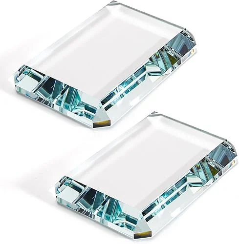 2 Pack Rectangle Paperweight, Clear Glass Letterweight, Transparent Decorative Block Tiles for Home Office Desktop Decor, Crafts, Projects, Ornaments, Books
