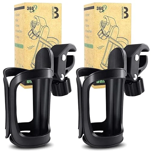 2 Pack Stroller Drink Holders, Universal Cup and Bottle Holder for Trolleys, Walkers and Bikes