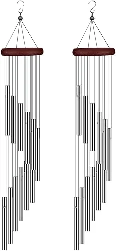 2 Pack Wind Chimes for Outside, Sympathy Wind Chimes Outdoor Clearance with 12 Aluminum Alloy Tubes and Hook, Memorial Wind Chime Gift Decoration for Home, Patio, Garden, Outdoor