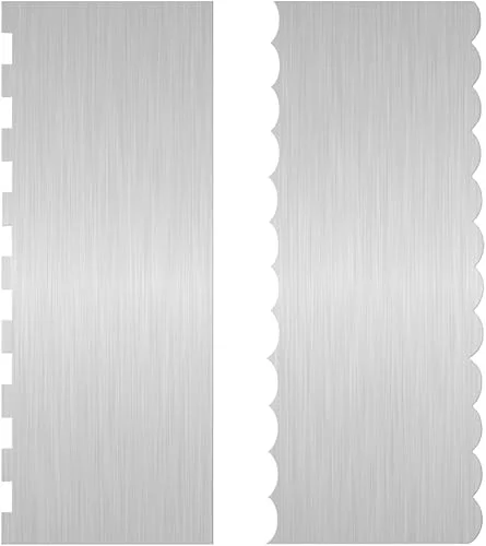 2 Pc Stainless Steel Cake Scraper Cake Decorating Tools Edge Side Jagged Wave Double Sided Patterned Comb Metal Cake Carving Smoothing Cream Pastry Baking(CS-21，CS-25)