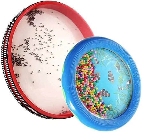 2 PCS 10′ and 7′ Ocean Drums, Wave Bead Ocean Drum Musical Instrument Percussion (Red & Blue) For Ocean Sound Effect, Sea Sound Drum for Family game, Gift ideas, Relax, Soothing emotion