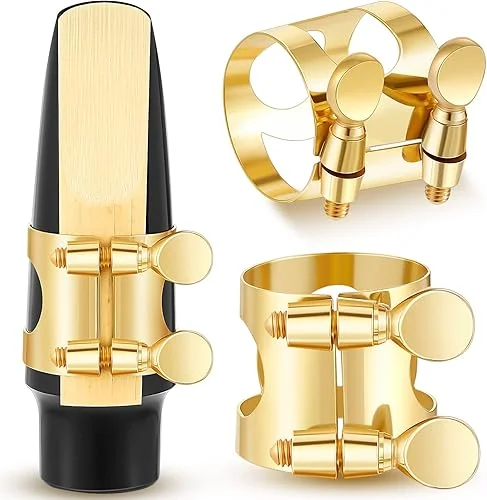 2 Pcs Alto Sax Ligature Alto Saxophone Ligature Gold Alto Saxophone Mouthpiece Ligature with Adjustable Screws Saxophone Ligature Fastener for Sax Mouthpiece Instrument