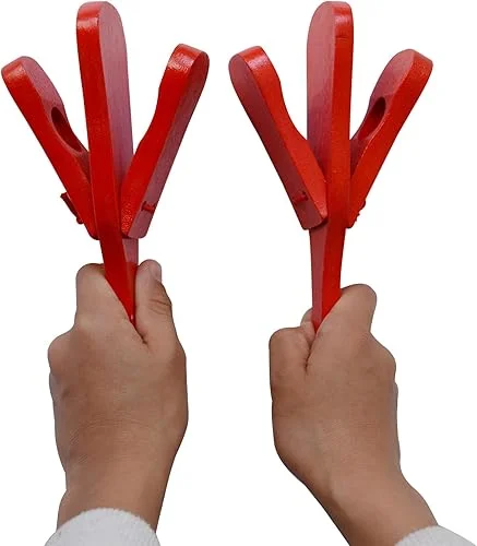 2 Pcs Professional Castanets, Single Set with Handle，Wooden Castanet Clapper Educational Musical Percussion (Red)