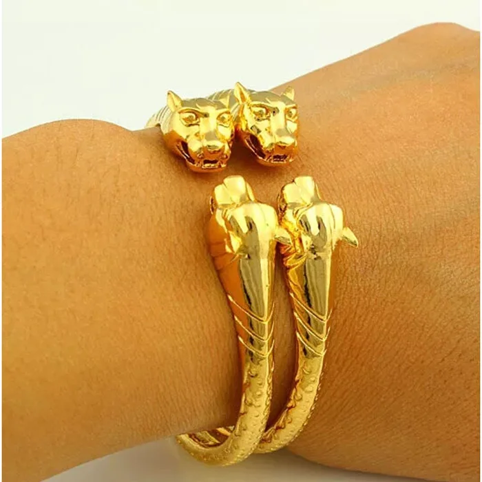 2-Piece Adjustable 18K Gold Filled Plated Lion Bangle