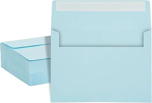200 Pack 5×7 Inch Light Blue Envelopes with Square Flap and Peel and Press Closure for Birthday, Wedding, and Anniversary Party Invitations