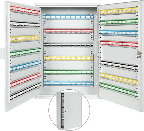 200 Position Steel Key Cabinet – Organize and Secure Key Storage Lock Box with Numbered Hooks and Tags for Valets, Hotel, Office, Car Dealerships and More (K200) (Light Grey)
